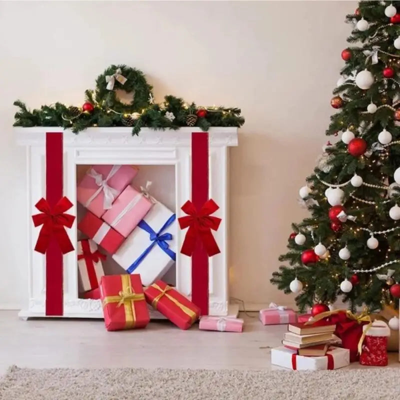 Christmas Front Door Decoration Hanging Bow Knot Imitation Linen Ribbon New Year Xmas Front Door Decor Big Bow Diy Material