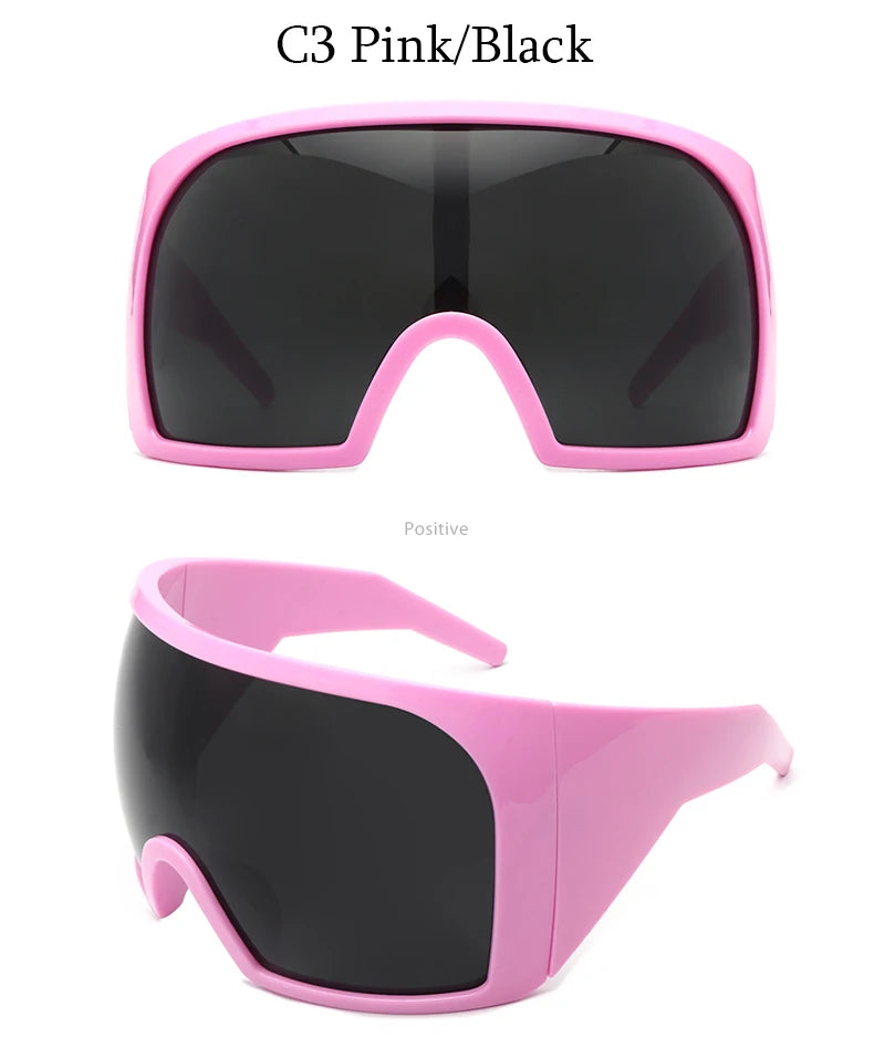 Oversized Punk One-piece Wrap Around Sunglasses Goggle Women Men Sun Glasses Female Surround 2000'S Shades Eyewear