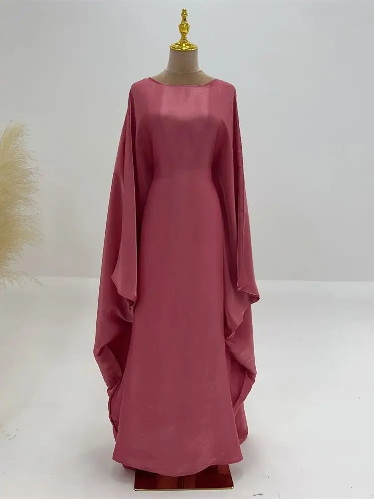 Batwing Butterfly Sleeve Satin Khimar Abaya Dubai Muslim Maxi Dress Kaftan Abayas For Women Kebaya Caftan Robe Femme Vestidos