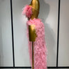 Women Sexy Strapless Ruffles two Pieces Set Bodycon Long Dress High Split Fashion Nightclub Party Birthday  Singer Stage Outfit