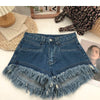 ITOOLIN Women Vintage Tassels Denim Shorts Button Loose High Waist A-line Jean Shorts Casual Women Office Trousers Streetwear