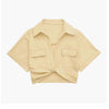 Women Fashion Front Knot Elastic Linen Cropped Shirts Vintage Short Sleeve Patch Pockets Female Blouses Blusa Chic Tops