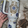 Personalized Customized DIY Handmade 40oz Evil eye Opal White Bling Rhinestone Tumbler