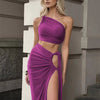 Ladies Spring 2 Pieces Sleeveless Backless Strap Spit Crop Top Side Slit Slim Fit Maxi Skirt Set Women Evening Party Clubwear