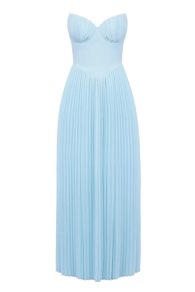 Mozision Off-shoulder Backless Pleated Maxi Dress For Women Fashion Strapless Sleeveless High Waist Bodycon Sexy Long Dress