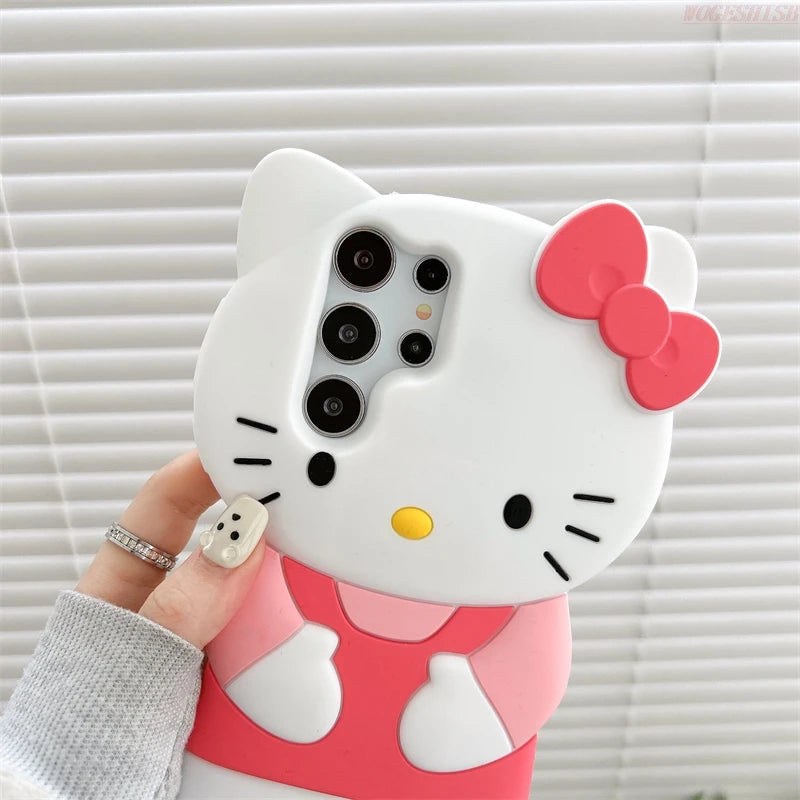 For Samsung Galaxy S24 S23 S22 S21 Ultra S20 FE Plus Hello Kitty Cat Phone Case So Cute 3D Cartoon Soft Silicone Cover Fundas