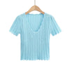 Women V Neck Knitted Crochet Tee With