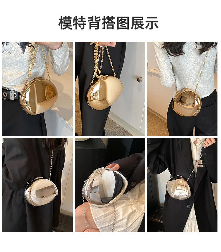 Golden Acrylic Women Hobo Bags Luxury Designer Clear Beach Handbags Dinner Party Wedding Round Top Handle Evening Clutch Purse