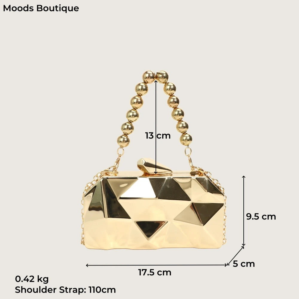 Golden Acrylic Evening Clutch Bag For Elegant Women Geometric Dinner Party Shoulder Bag 2024 Luxury Designer Purses And Handbags