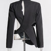 TWOTWINSTYLE Hollow Out Backless Slimming Blazers For Women Notched Collar Long Sleeve Spliced Button Irregular Blazer Female
