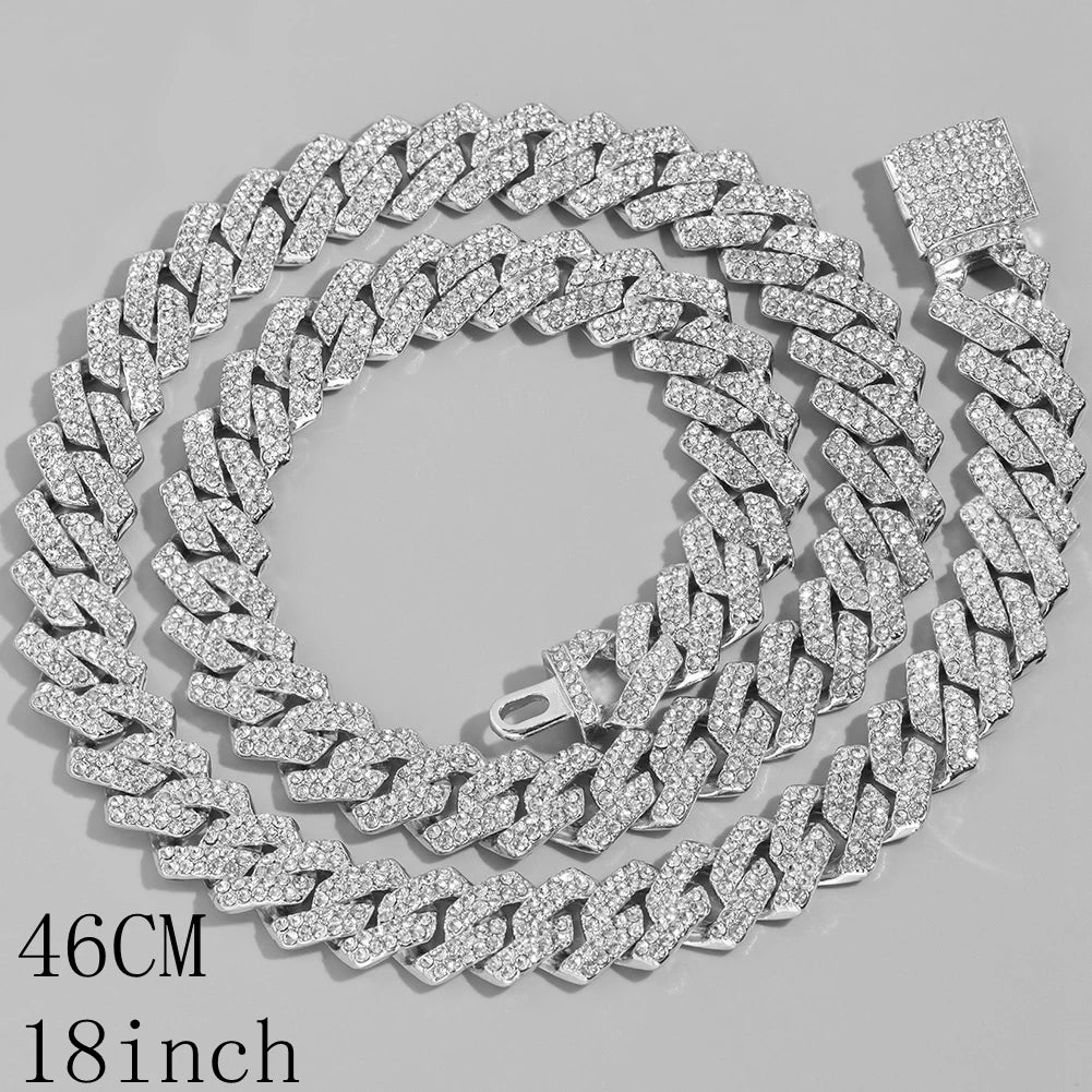 Caraquet Punk Hip Hop Cuban Link Chain Choker Necklace Iced Out Rapper Crystal Necklace Fashion Bling Rhinestone Jewelry Gift