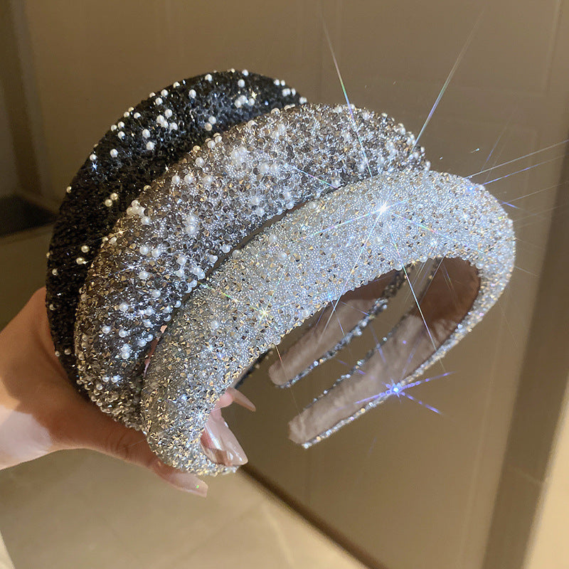 Luxury Inlaid Rhinestone HairBands for Women Korean Fashion Hair Pressure Headband Small Pearl Wedding Hair Jewelry