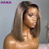 Ombre Ash Blonde With Brown Roots Colored Short Bob Wig 13x4 Lace Front Wig 180% Density Straight Human Hair Wig For Black Women