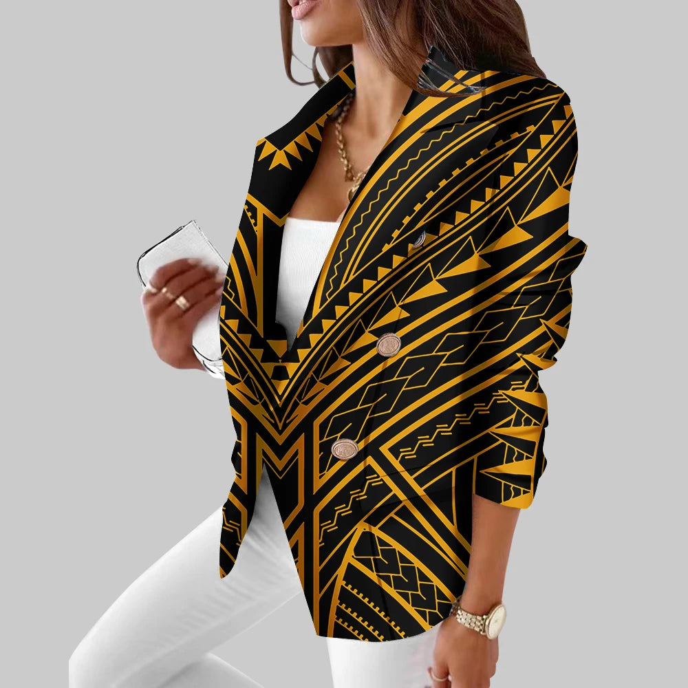 Hawaii Tribal Design Sublimation Print Jackets Personality Long Sleeve Kimono Cardigan Polynesia Retro Style Women's Casual Suit