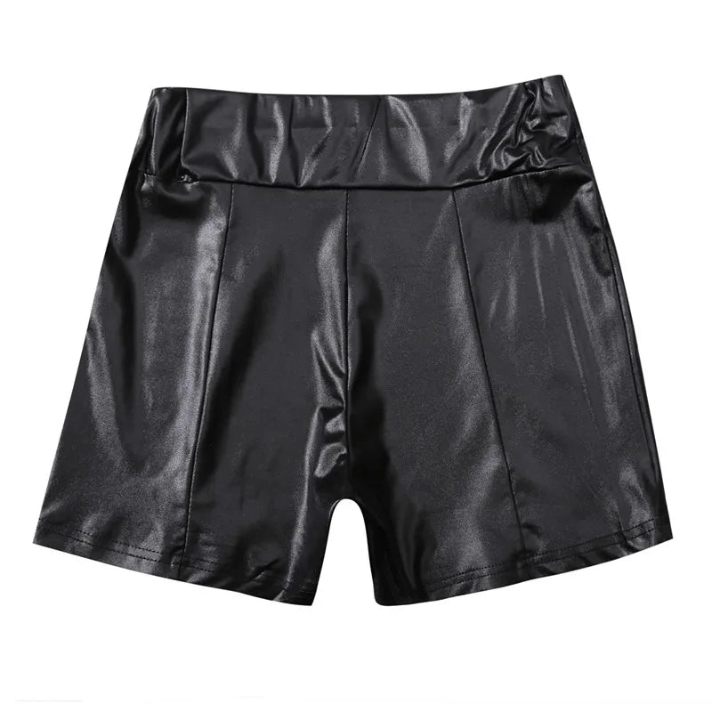 2023 Sexy Womens Shorts Shiny Elastic High Waist Shiny Faux PU Leather Short Pants Slim Hot Dance Clubwear Mini Shorts