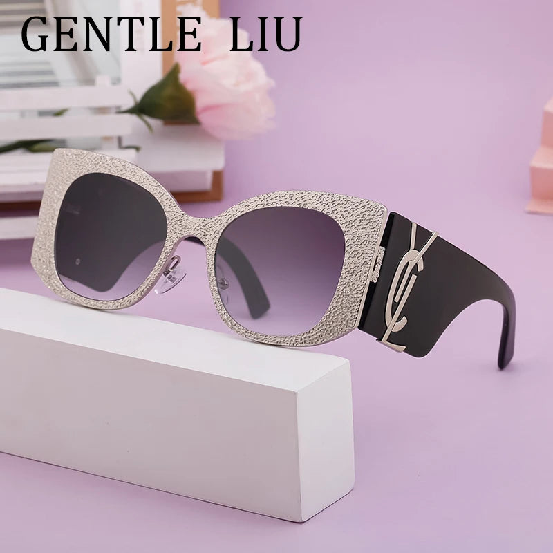 Oversized Cat Eye Sunglasses Women 2024 Luxury Brand Designer Punk Round Sun Glasses For Ladies Trendy Big Frame Eyewear UV400
