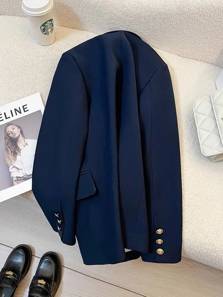 Suit jacket female 2024 early autumn new solid color high-grade feeling slim Joker casual fashion temperament slim top.