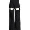 TWOTWINSTYLE Solid Wide Leg Pants For Women High Waist Hollow Out Spliced Diamonds Loose Straight Pant Female Fashion Clothing