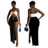 Women Two Piece Set Solid Color Breast Wrap Top and Irregular Slit Long Skirt Suit Lady Streetwear Mini Skirt Club Party Outfits