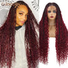 Boho Box Braided Wigs Curly Hair Synthetic Full Lace Front Wigs for Black Women Goddess Locs Braid Wig Bohemian Box Braid Wig