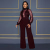 Fashion Women's Clothing Hollow Long-sleeved Loose Wide Leg Jumpsuits Overall Pants Solid Color Sexy Lace