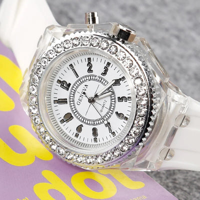 Luminous Quartz Watch for Women Personality Rhinestone Led Fashion Geneva Male and Female Students Couple Jelly Wrist Watches