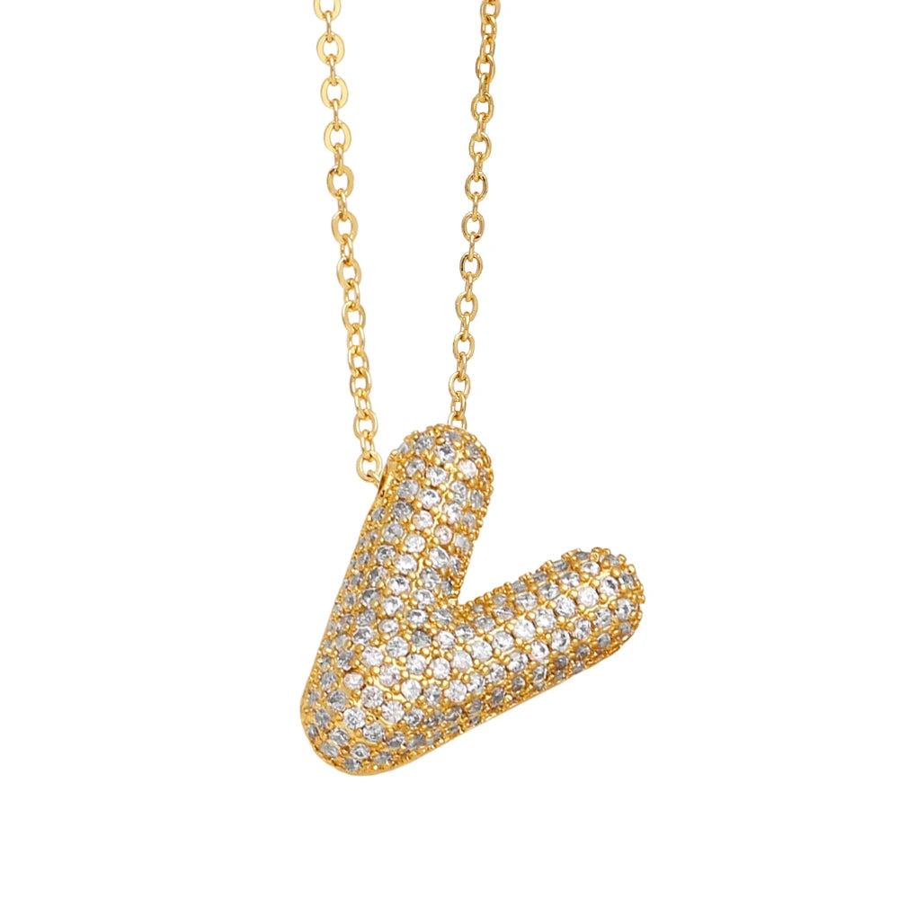 FLOLA Chunky Clear Crystal Initial Necklaces For Women Bubble Letter Necklace Custom Name Jewelry Birthday Gifts nkeb798