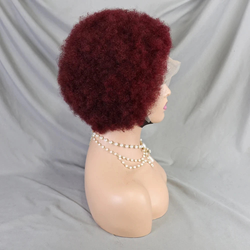 MALAIKA Kinky Curly Short Lace Front Wig Afro Bob Human Hair Natural Hairline 13X4 Lace Frontal Glueless Human Hair Wigs