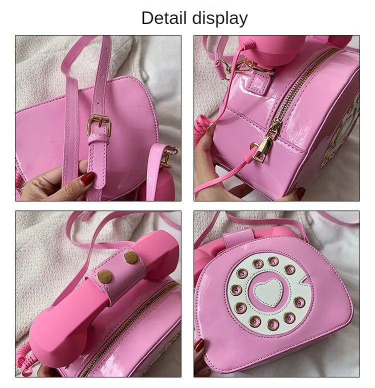 Stylish Women Telephone Shaped Crossbody PU Leather Shoulder Bag Female Casual Handbag Shopping Street School Satchel Tote Purse