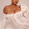 Mozision Floral Lace Off-shoulder Maxi Dress For Women White Strapless Backless Long Sleeve Bodycon Club Party Sexy Long Dress