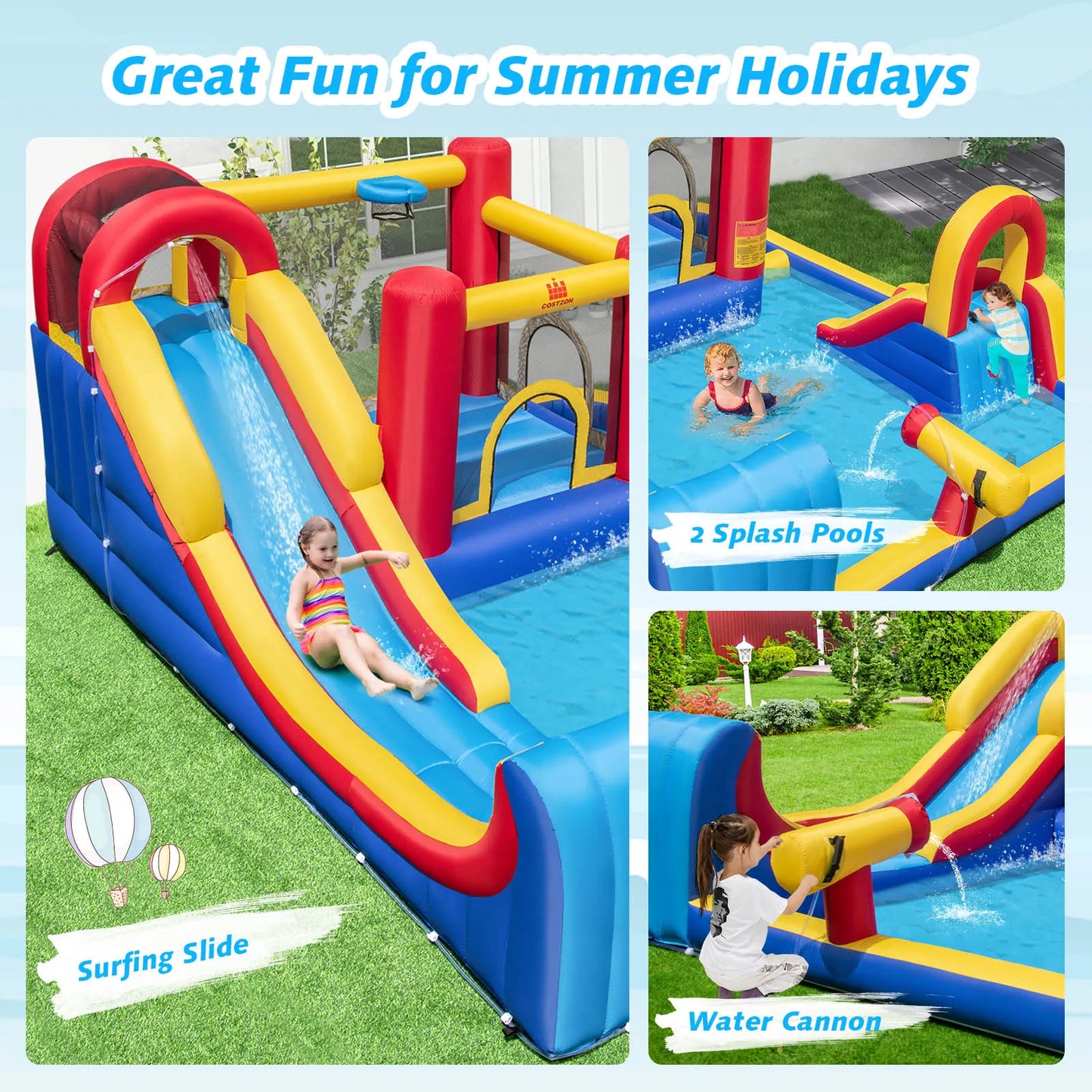 Inflatable Water Slide Giant Kids Water Park w/ Double Slides without Blower