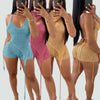 Joskaa Sequins Knit Beach 3 Piece Sets Women Sexy Backless Halter Irregular Top+Head Scarf+Shorts Matching Set Vacation Outfits