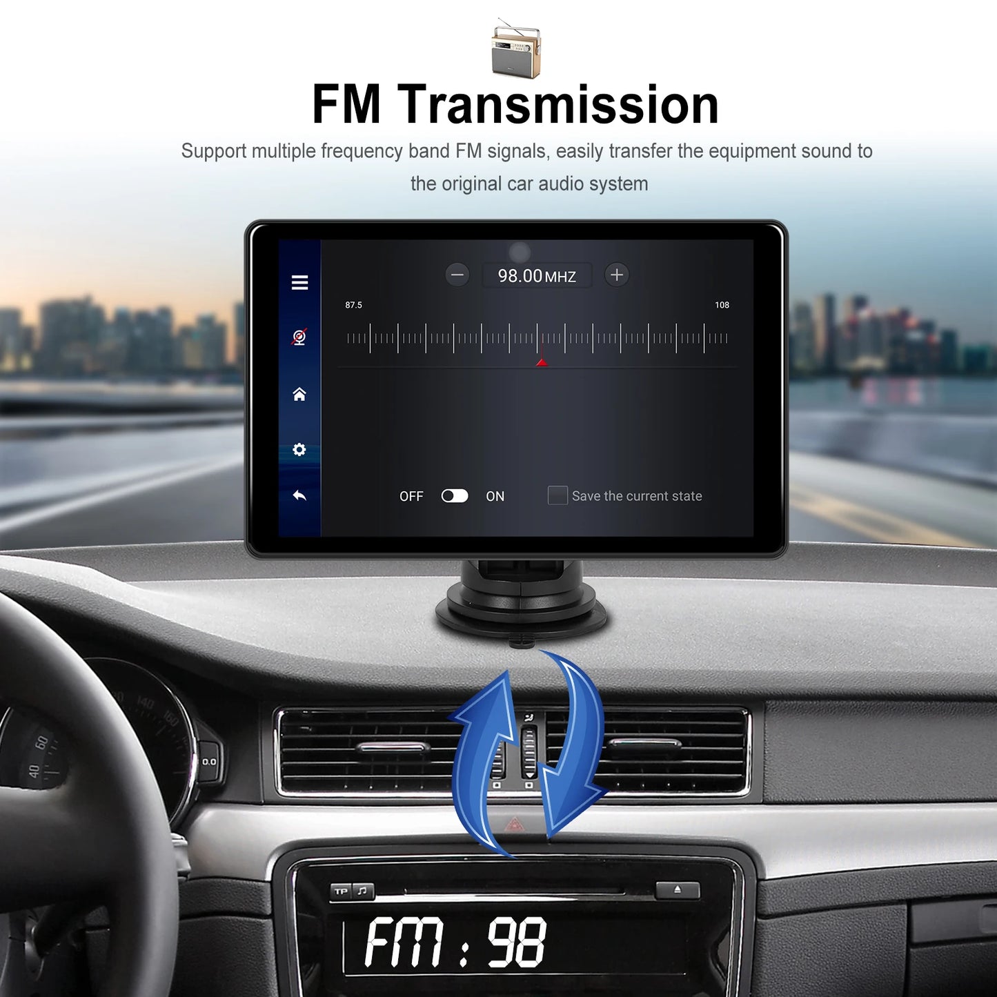 Podofo Universal Car Screen 8-Inch Multimedia WIFI Video Player Wireless Carplay Screen for Apple or Android 4+64GB Navigation