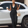 Business OL Work Wear Two Piece Pant Suits for Women Set Elegant Sleeveless Blazer Top + Pencil Pants Office Lady Matching Sets
