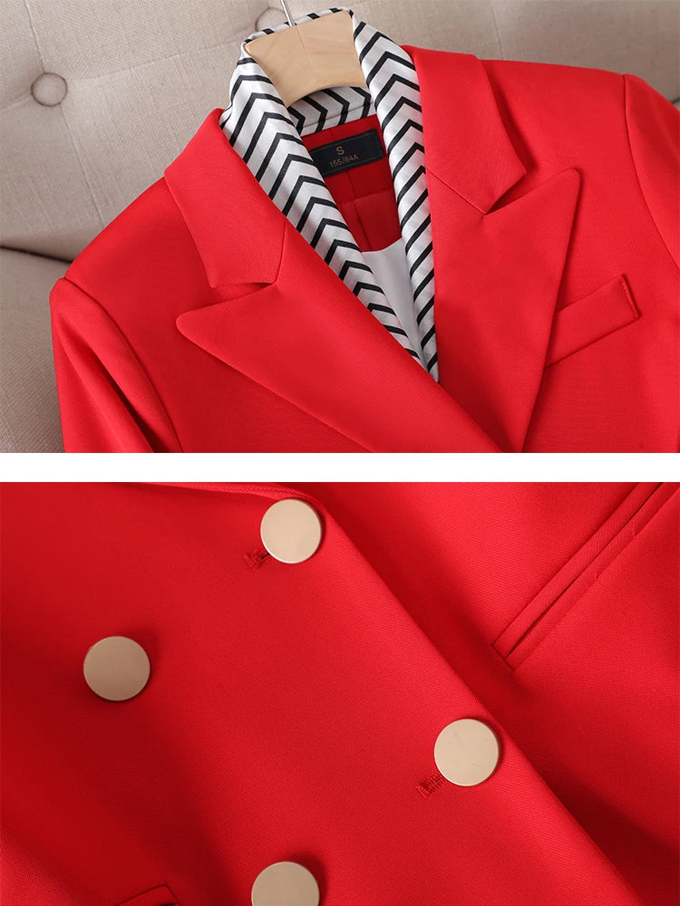 Fashion Women Blazer Ladies Fall Winter Black Red White Long Sleeve Double Breasted Slim Female Jackets Coat