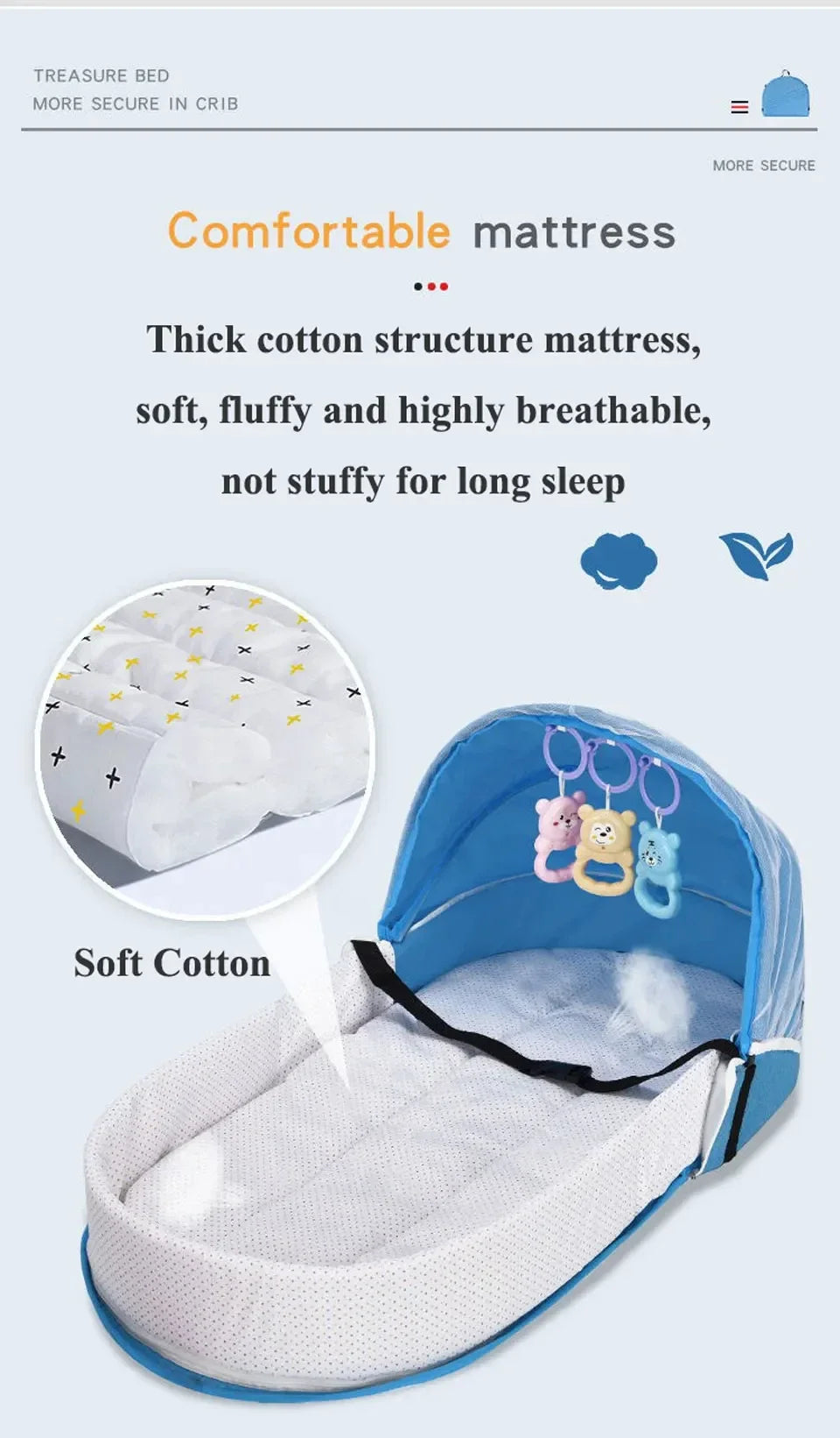 Baby Bed Folding Portable Baby Crib with Net and Awning Baby Nest Portable Baby Bed for Camping Infant Bed Bassinet for Baby
