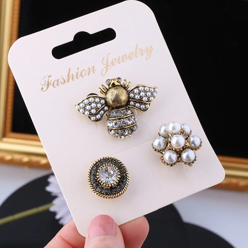 Korean 3pcs/set brooch pins bee pearl rhinestone brooch pins all-matching retro jewelry accessories for women