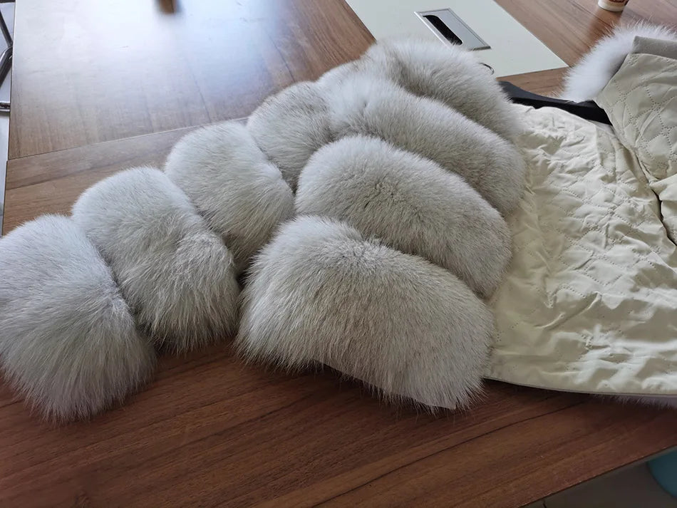 2025 MAOMAOKONG Natural Real Fox Fur Coat Women Winter Long Sleeve Luxury Raccoon Fur Jackets Thick Top Female Furry Coat Vest