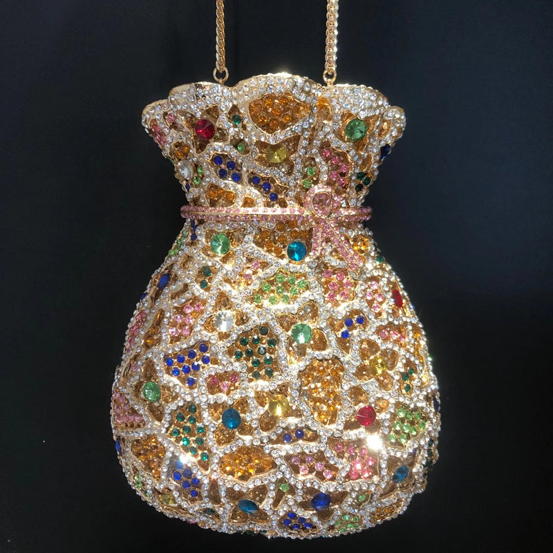 Newest Flower Vase Rhinestone Evening Bags Women Crystal Handbags Metal Chain Elegant Party Bags Luxury Designer Clutch Purse