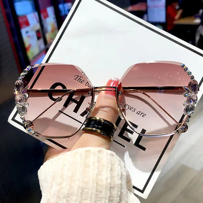 New Borderless Metal Sunglasses Women's Decorative Diamond Sun Glasses Women Luxury Brand Designers Eyewear UV400 Gafas De Sol