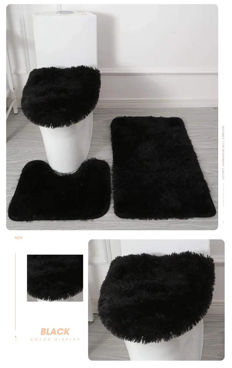 3PCS/set Solid Color Home Carpets Toilet Lid Cover Rugs Kit Non-slip Foot Mat for Bathroom Floor Bath Rug Foot Mat