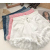 ITOOLIN Women Vintage Tassels Denim Shorts Button Loose High Waist A-line Jean Shorts Casual Women Office Trousers Streetwear