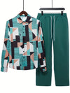 Long Sleeve Shirt Set Men's Geometric 3D Printed Button-up Shirt And Pants Set Men's And Women's Stylish Casual Simple Suit