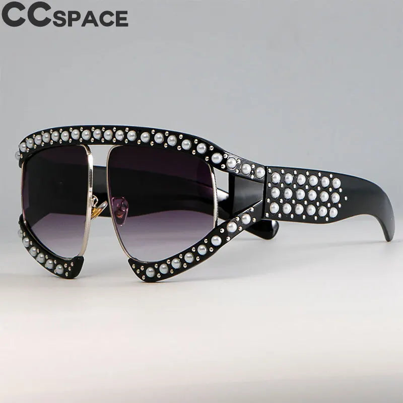 45448 Goggles Sunglasses Women Luxury Shades Pearl Glasses Frame Red Mirror Glasses Oversized UV400 Brand Glasses Female