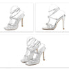 Liyke Summer Blue Denim Sandals Women Elegant Square Toe Party Wedding High Heels Crystal Buckle Narrow Band Female Dress Shoes