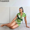 FAGADOER Fashion Knitting Color Stitching Bodycon Rompers Women V Neck Button Short Sleeve One Pieces Jumpsuits Female Overalls