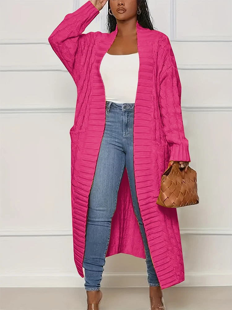 Plus Size Fall and Winter New 2023 Women's Solid Color Cardigan, Casual Knit Cardigan with Pockets Commuter Style Sweater XL-5XL