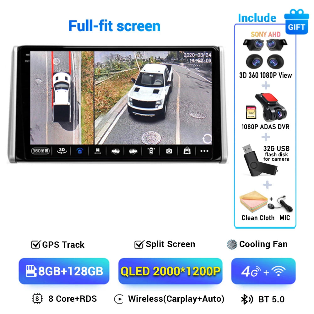 Android 14 Carplay Auto Car Radio For Toyota RAV4 XA50 2018 2019 2020 GPS Navigation Multimedia Video Player 4G WIFI 360 Camera