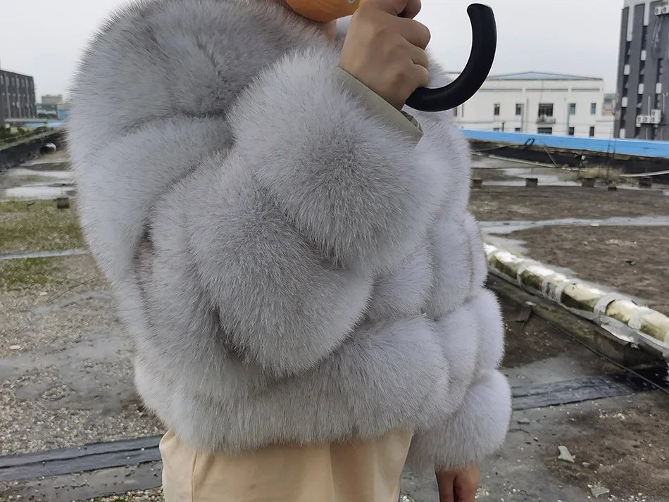 2025 MAOMAOKONG Natural Real Fox Fur Coat Women Winter Long Sleeve Luxury Raccoon Fur Jackets Thick Top Female Furry Coat Vest