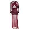 Articat Elegant Mesh Patchwork Long Sleeve Bodycon Party Club Evening Dress Sexy Double Layer Perspective Vestido Autum Clothing